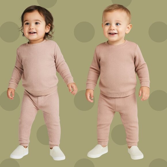 🤎 Chick Pea Toddler Ribbed Knit Pants – Neutral Beige Lounge Bottoms (Size 18M) - Picture 1 of 6